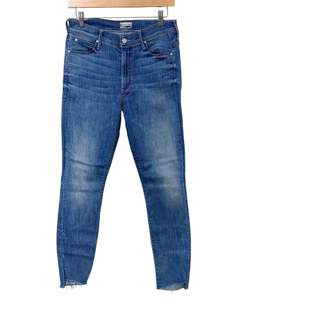 Mother Stunner Zip Ankle Step Fray Skinny Jeans Blue High Rise Size 28